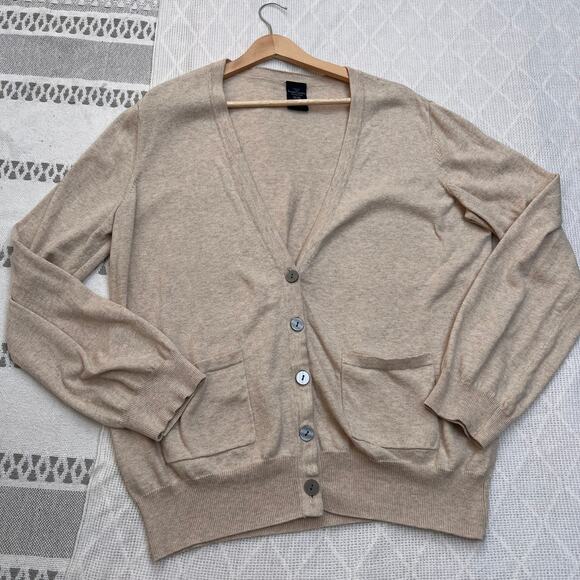 Faded Glory Beige Cotton Knit Cardigan Sweater V-Neck Button Front Pockets - Picture 1 of 8